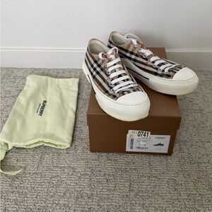 Burberry Beige and Black Check Sneakers
